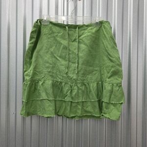 Old Navy Sz 16 A Line Skirt 100% Linen Green Drawstring Ruffle 2005 Low Waist